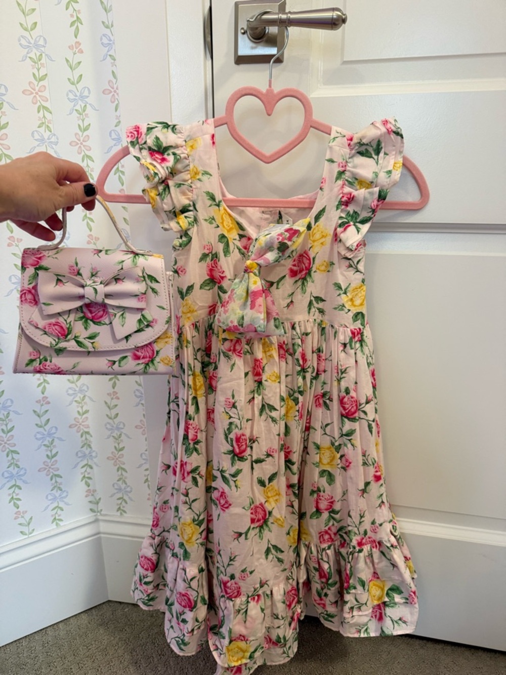 Janie and Jack The Garden Rose Dress size 6 with matching purse and headband